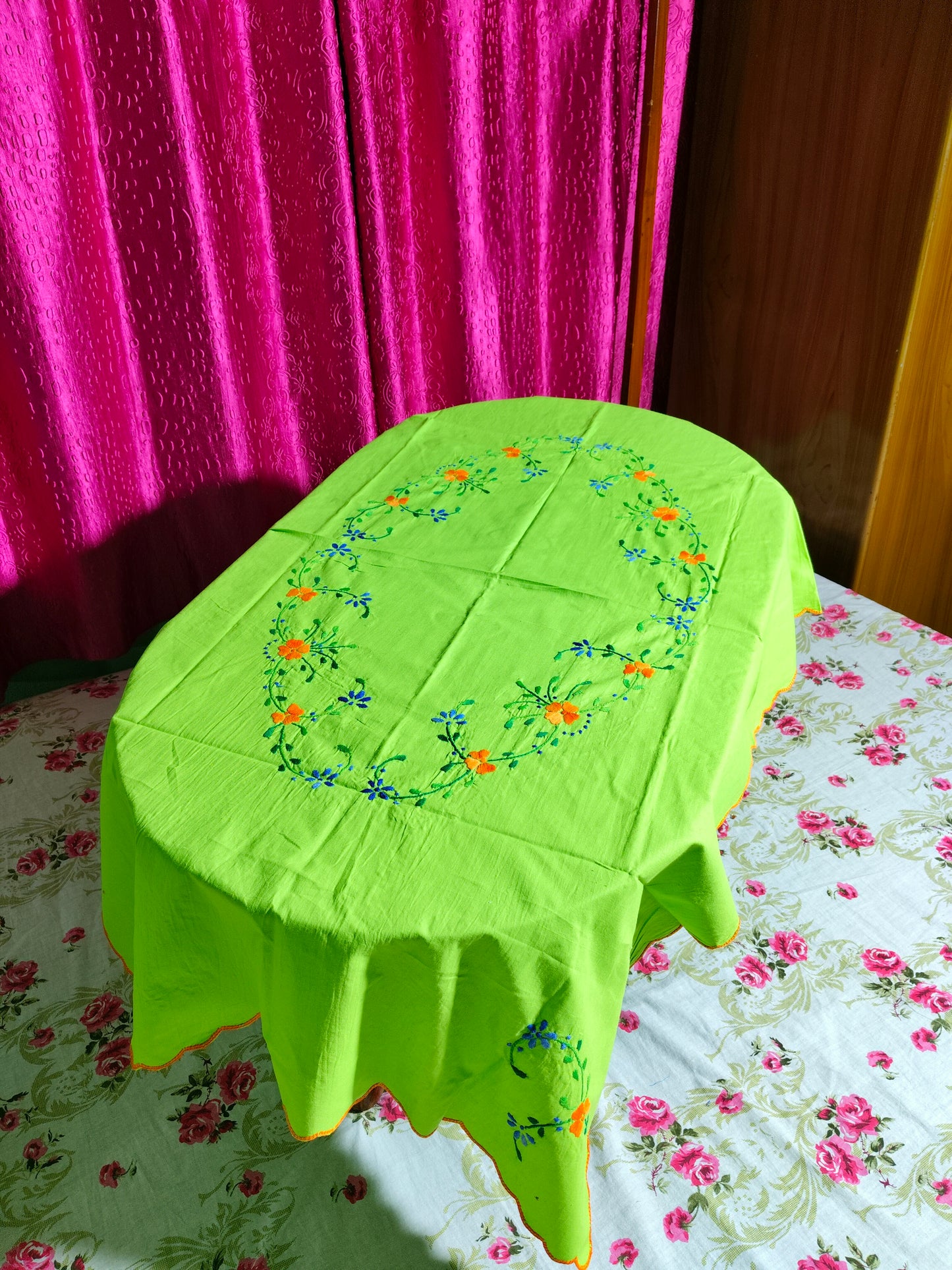 Hand Embroidered Floral Table Cover