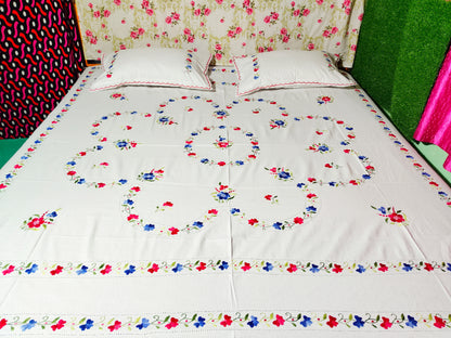 Chikonwala's Floral Embroidered Cotton Beading  Bedsheet