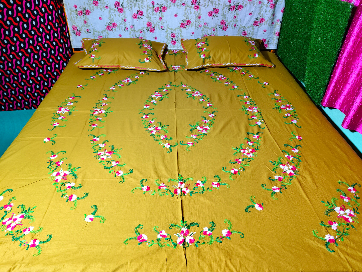 Chikonwala's Hand Embroidered Floral Design Bedsheet