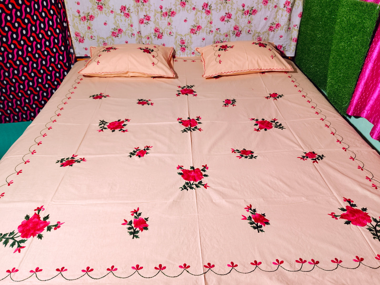 Chikonwala's Hand Embroidered Floral Design Bedsheet