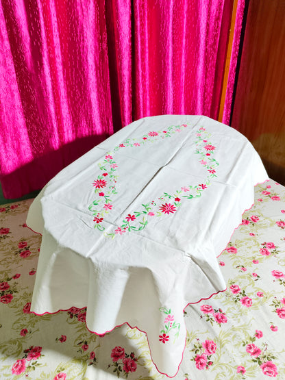 Hand Embroidered Floral Table Cover