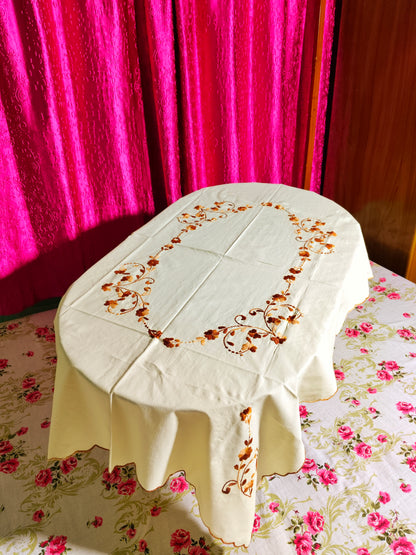 Hand Embroidered Floral Table Cover