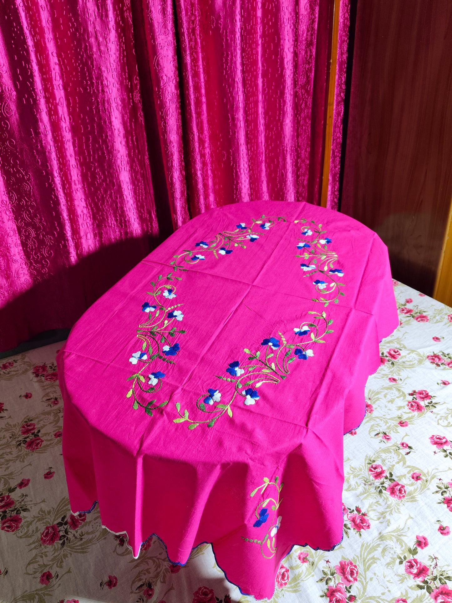 Hand Embroidered Floral Table Cover