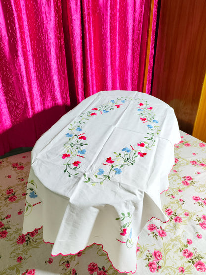 Hand Embroidered Floral Table Cover