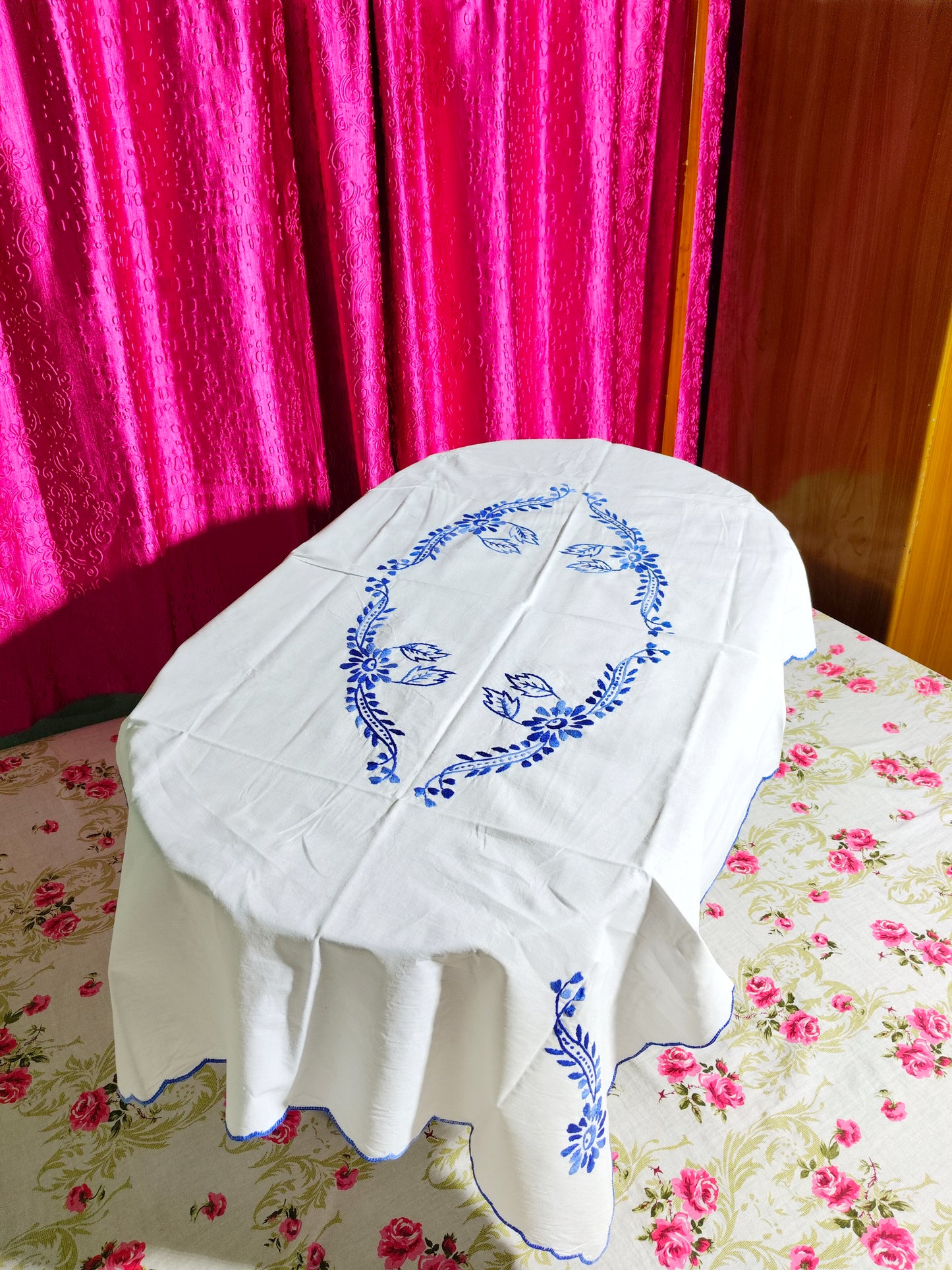 Hand Embroidered Floral Table Cover