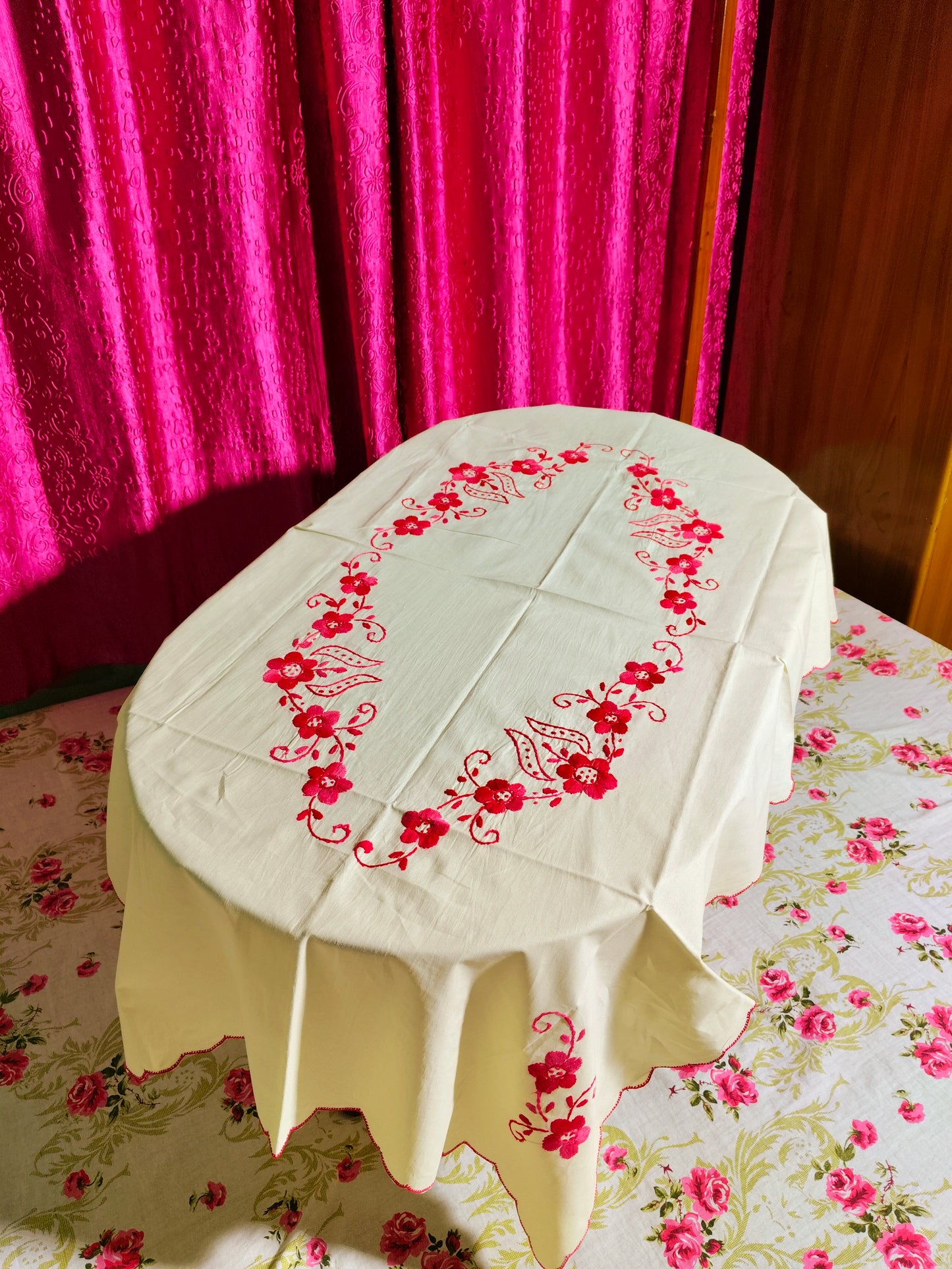 Hand Embroidered Floral Table Cover