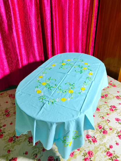 Hand Embroidered Floral Table Cover