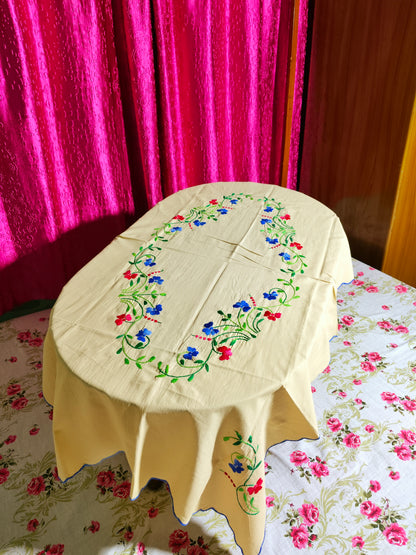 Hand Embroidered Floral Table Cover