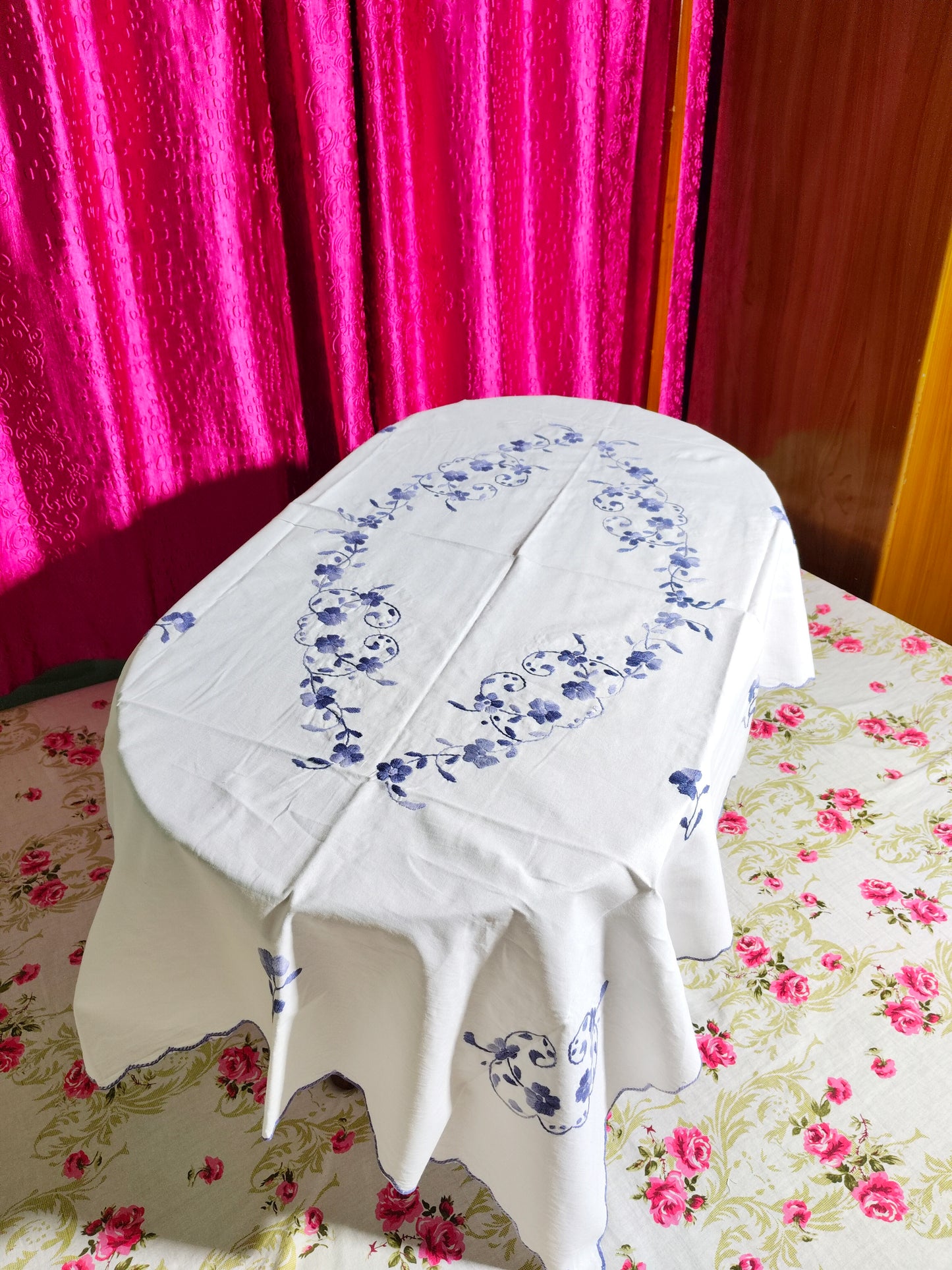 Hand Embroidered Floral Table Cover