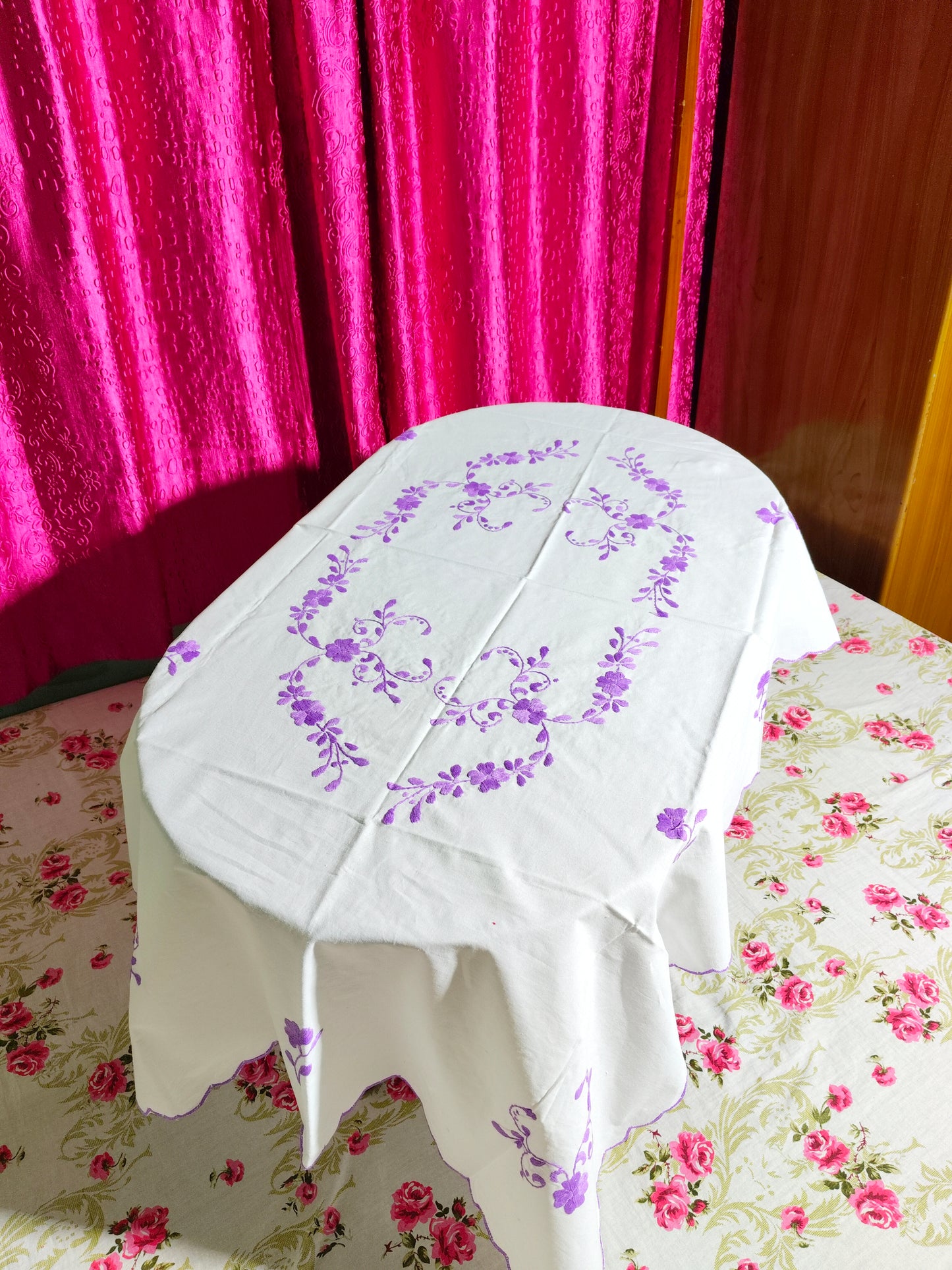 Hand Embroidered Floral Table Cover