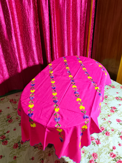 Hand Embroidered Floral Table Cover