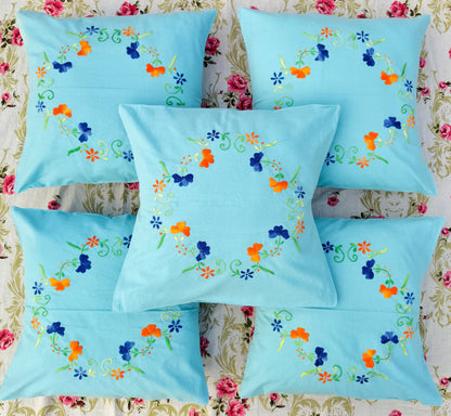 Hand Embroidered Cotton Cushion Covers (Set of 5)