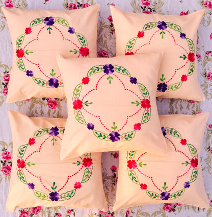 Hand Embroidered Cotton Cushion Covers (Set of 5)