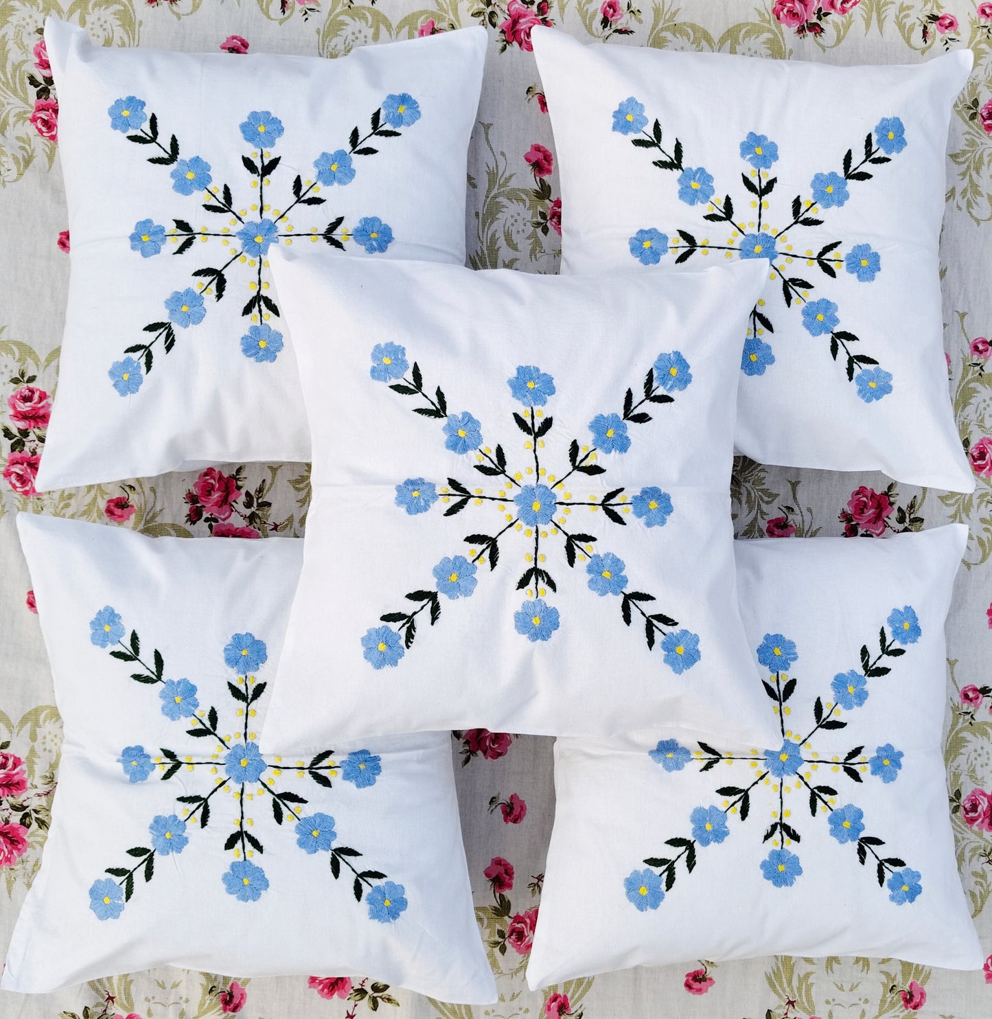 Hand Embroidered Cotton Cushion Covers (Set of 5)