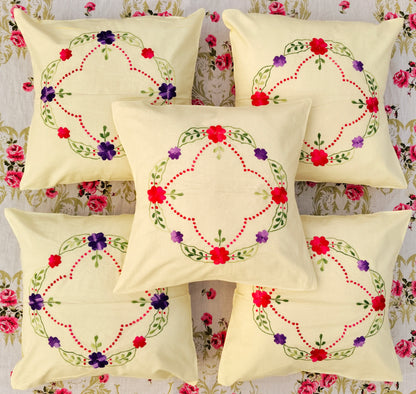 Hand Embroidered Cotton Cushion Covers (Set of 5)