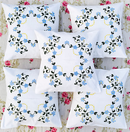 Hand Embroidered Cotton Cushion Covers (Set of 5)