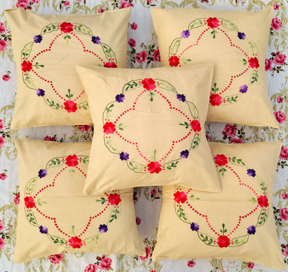 Hand Embroidered Cotton Cushion Covers (Set of 5)