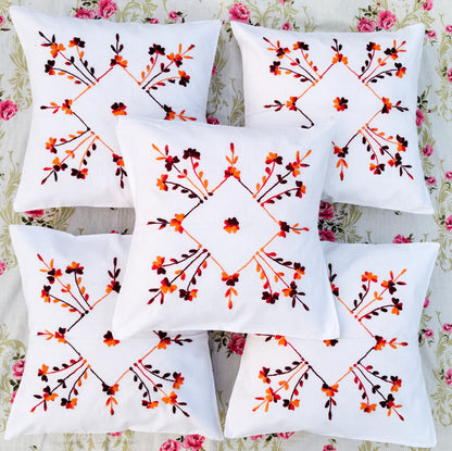 Hand Embroidered Cotton Cushion Covers (Set of 5)