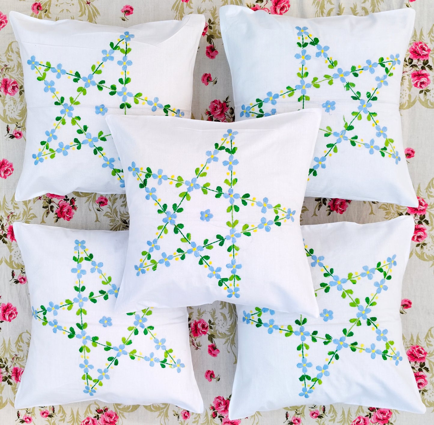 Hand Embroidered Cotton Cushion Covers (Set of 5)