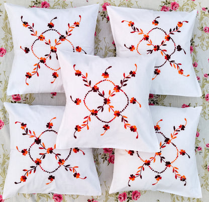 Hand Embroidered Cotton Cushion Covers (Set of 5)