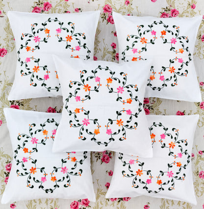 Hand Embroidered Cotton Cushion Covers (Set of 5)