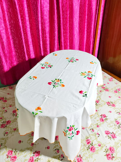 Hand Embroidered Floral Four Seater Table Cover