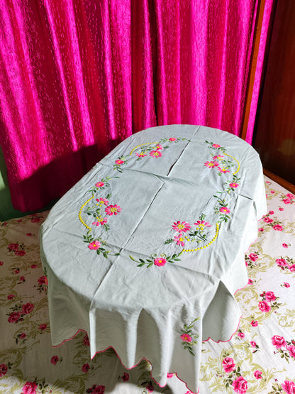 Hand Embroidered Floral Four Seater Table Cover