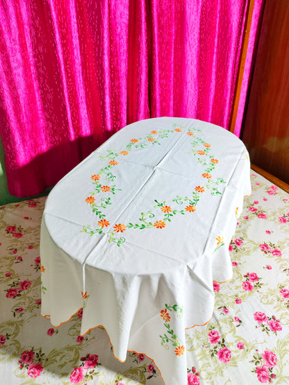 Hand Embroidered Floral Four Seater Table Cover