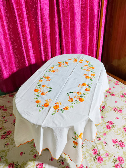 Hand Embroidered Floral Four Seater Table Cover