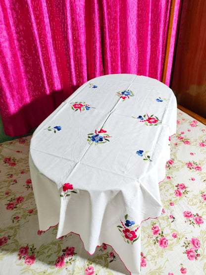 Hand Embroidered Floral Four Seater Table Cover