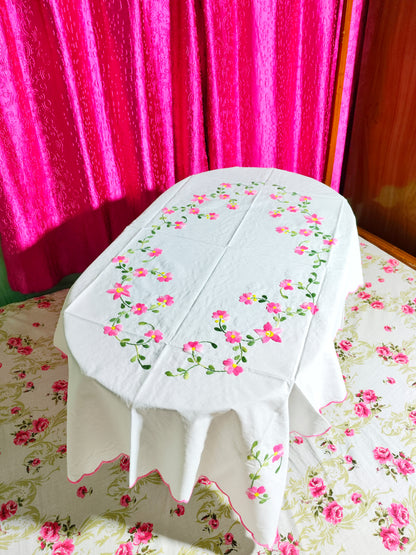 Hand Embroidered Floral Four Seater Table Cover