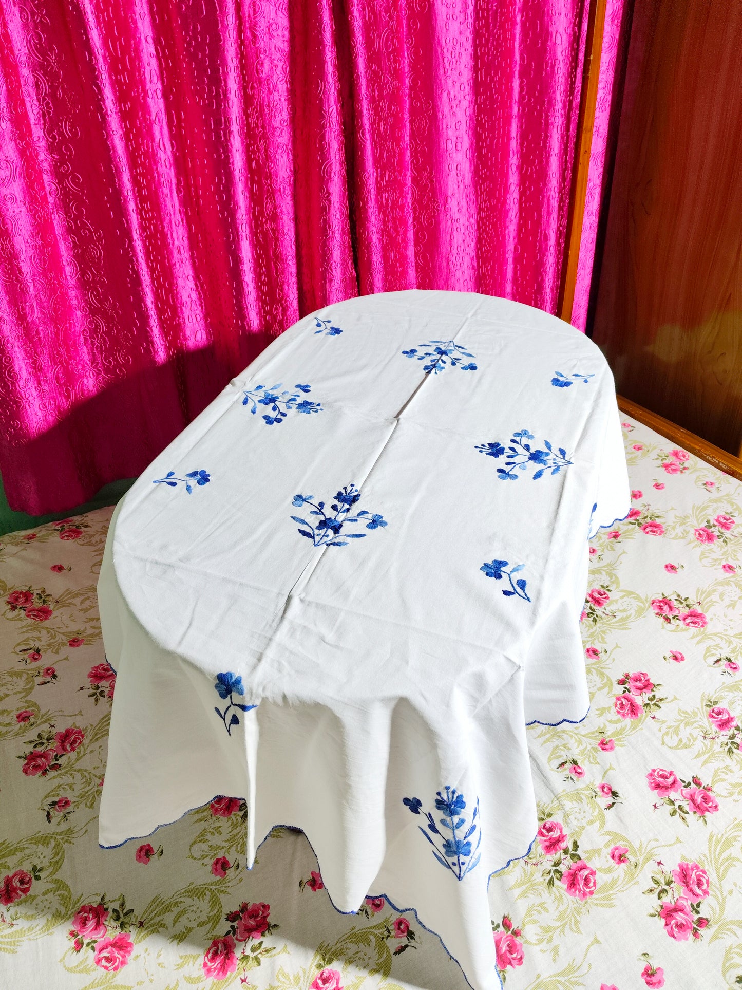 Hand Embroidered Floral Four Seater Table Cover
