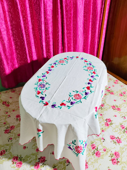 Hand Embroidered Floral Four Seater Table Cover