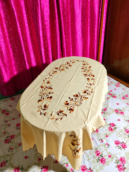 Hand Embroidered Floral Four Seater Table Cover