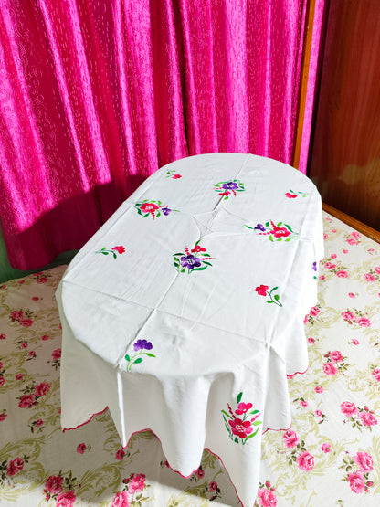 Hand Embroidered Floral Four Seater Table Cover