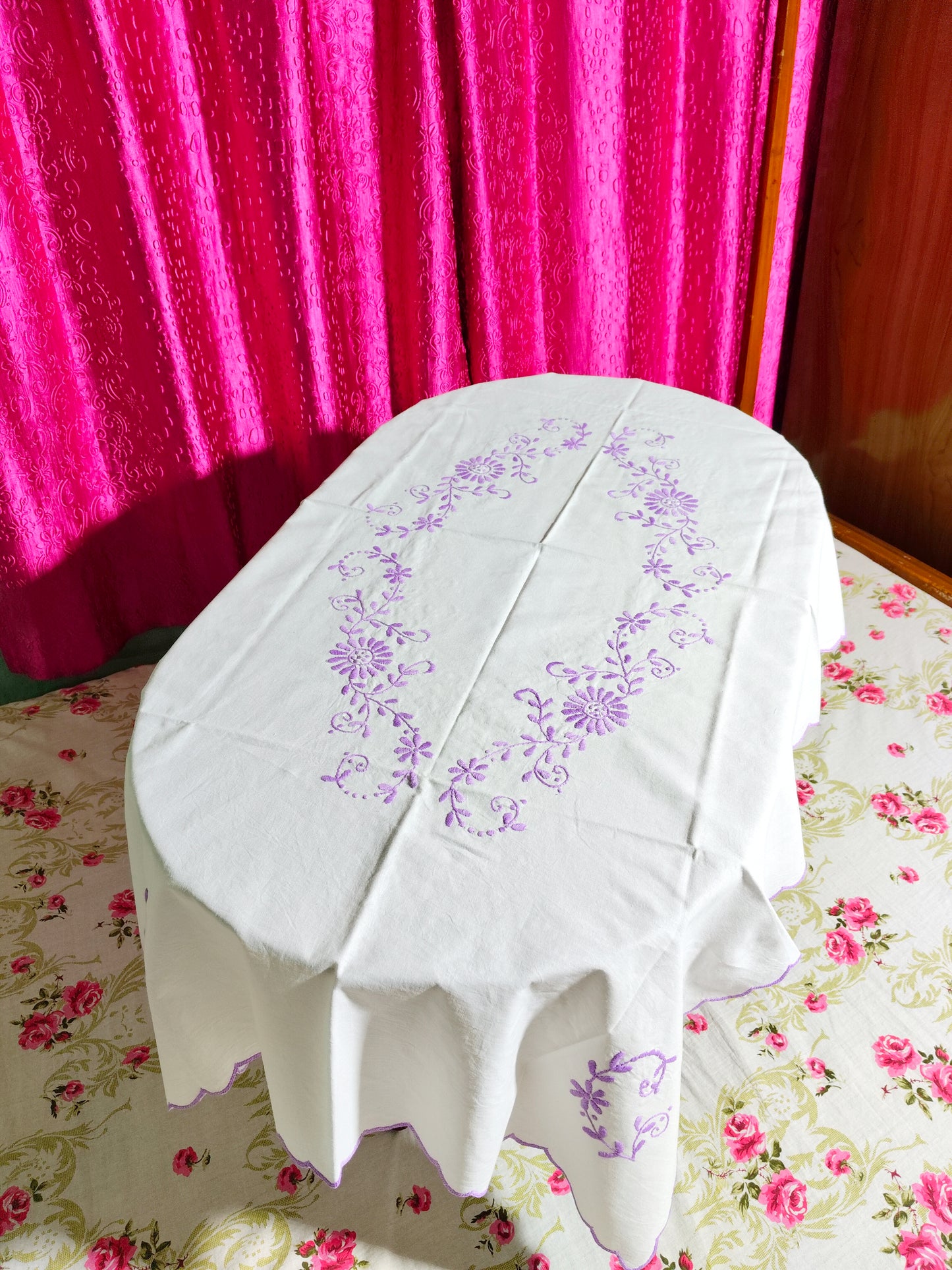 Hand Embroidered Floral Four Seater Table Cover