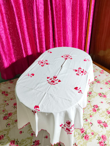 Hand Embroidered Floral Four Seater Table Cover