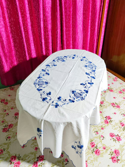 Hand Embroidered Floral Four Seater Table Cover