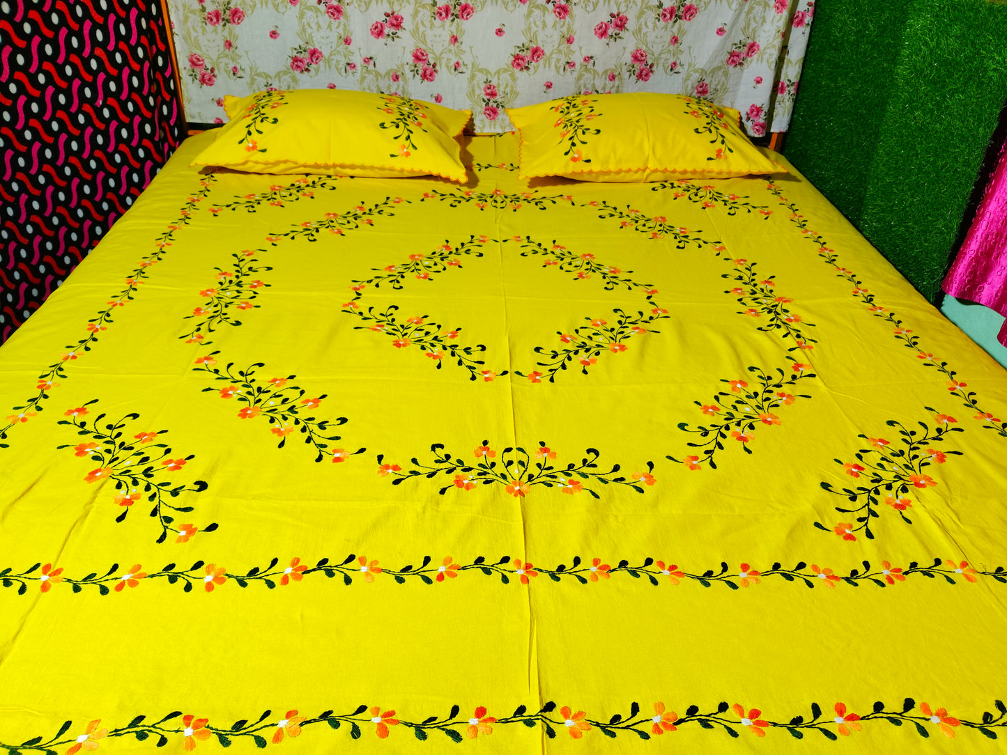 Chikonwala's Hand Embroidered Floral Design Bedsheet
