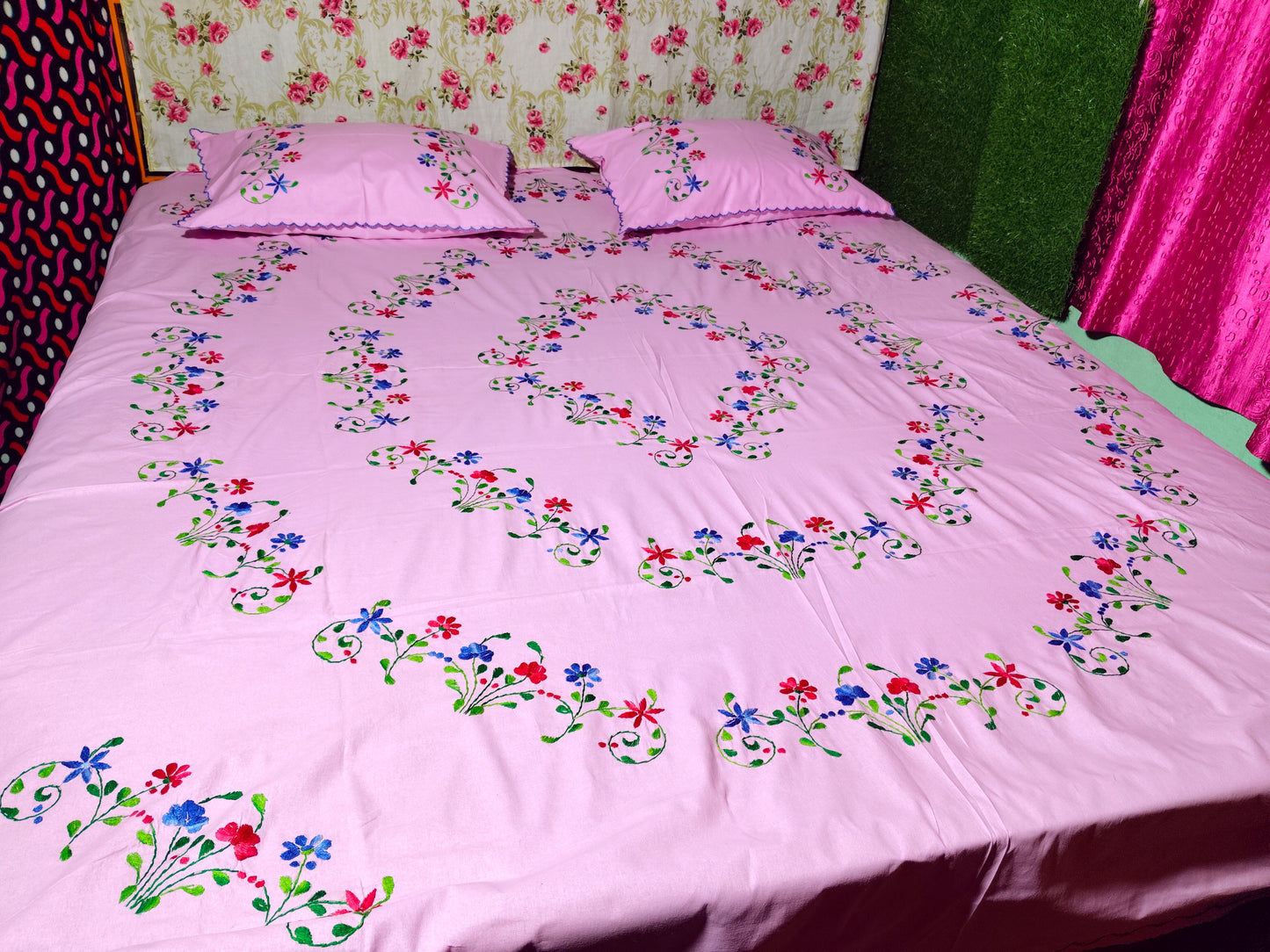 Chikonwala's Hand Embroidered Floral Design Bedsheet