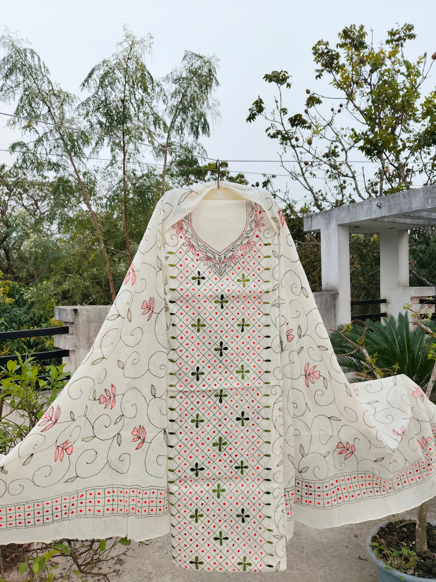 Chikonwala's Exclusive Hand Embroidered Kantha Dress Material