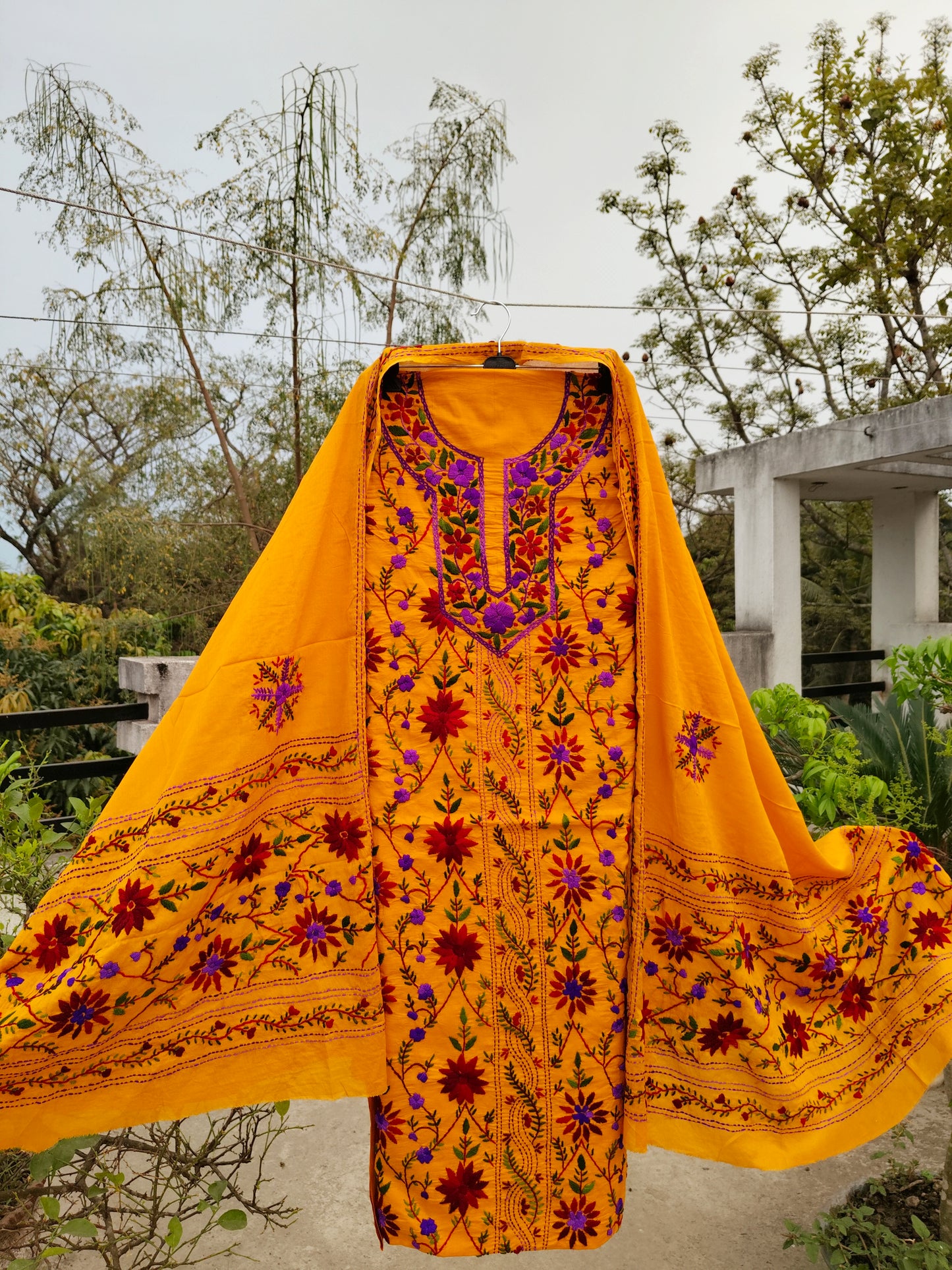 Chikonwala's Exclusive Hand Embroidered Fulkari Dress Material
