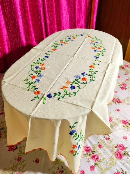 Hand Embroidered Floral Table Cover
