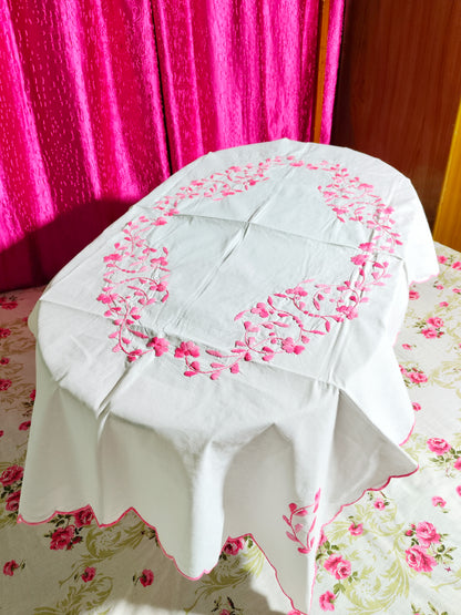 Hand Embroidered Four Seater Floral Table Cover