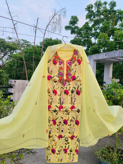 Chikonwala's Exclusive Hand Embroidered Kolkatakari Dress Material