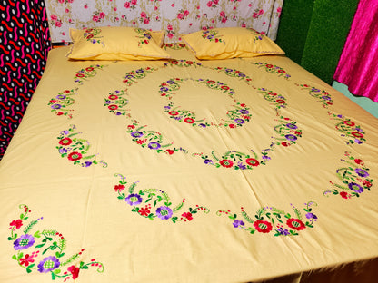 Chikonwala's Hand Embroidered Floral Design Bedsheet