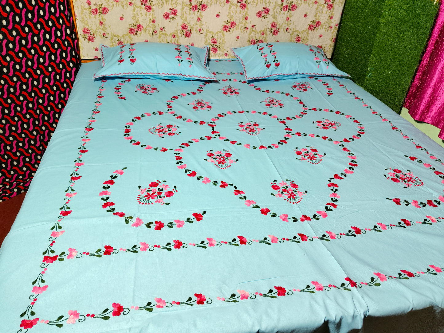 Chikonwala's Hand Embroidered Floral Design Bedsheet