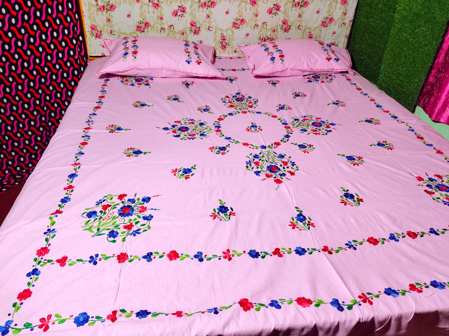 Chikonwala's Hand Embroidered Floral Design Bedsheet