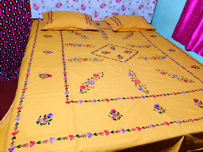 Chikonwala's Hand Embroidered Floral Design Bedsheet