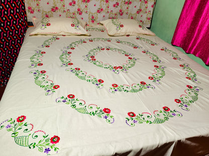 Chikonwala's Hand Embroidered Floral Design Bedsheet